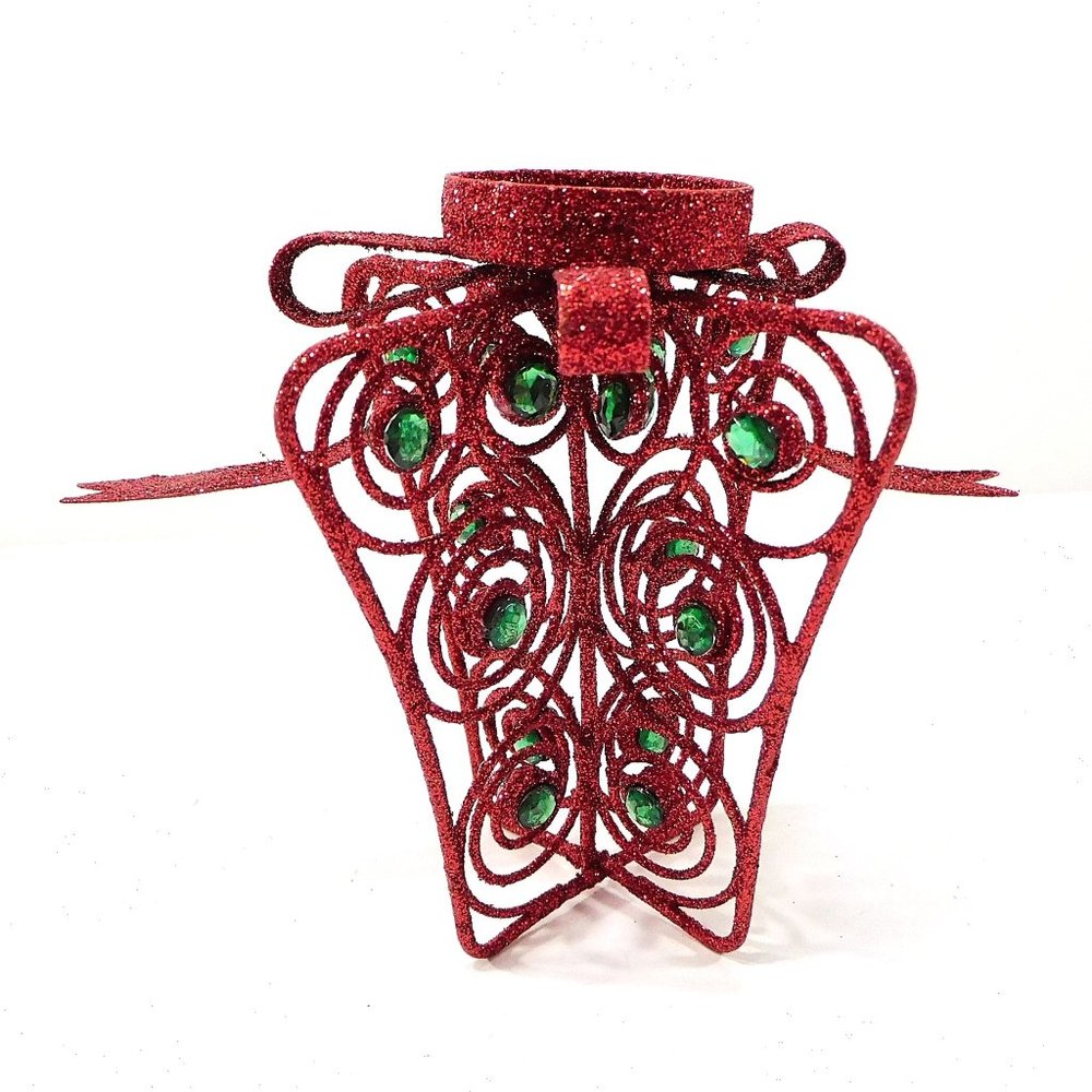 Red Glitter Christmas Gift Wire Tea Light or Ornament Holder
